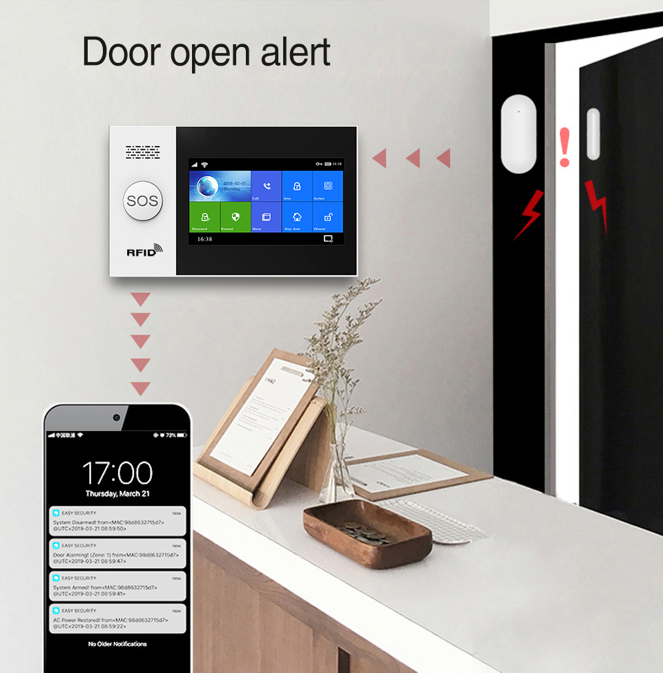 Tuya Touch Screen Burglar Kit Wifi Smart Home Security House Wireless Gsm Alarm System